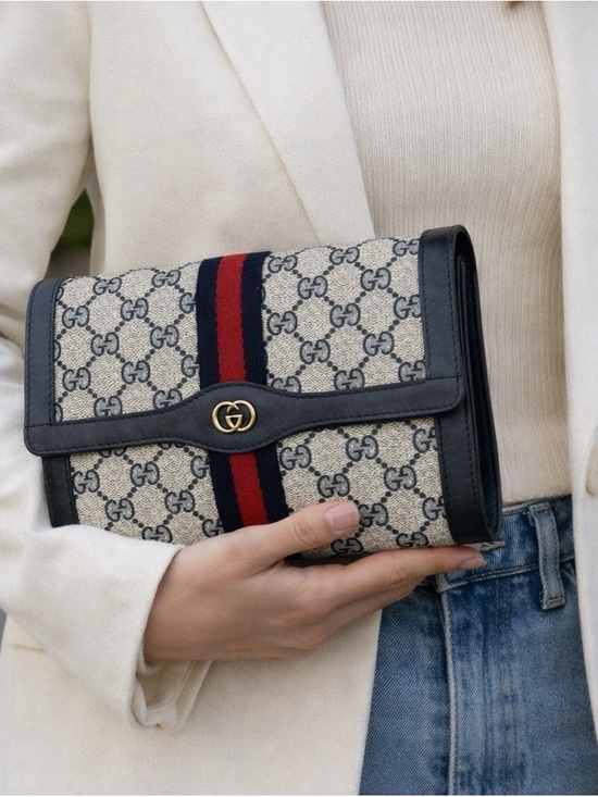 Gucci Handbags - Gucci Navy/Red Web GG Monogram Crossbody Clutch SMALL